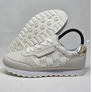 Michael Kors Landry Womens Size 5 Sneakers Cream Gold MK Logo Low Top Shoes New